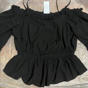 Black Ruffled Off-Shoulder Blouse